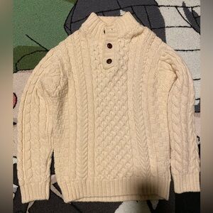 VINTAGE LL BEAN Fisherman Sweater Irish Heritage Wool Crochet Knit Ivory Sz M